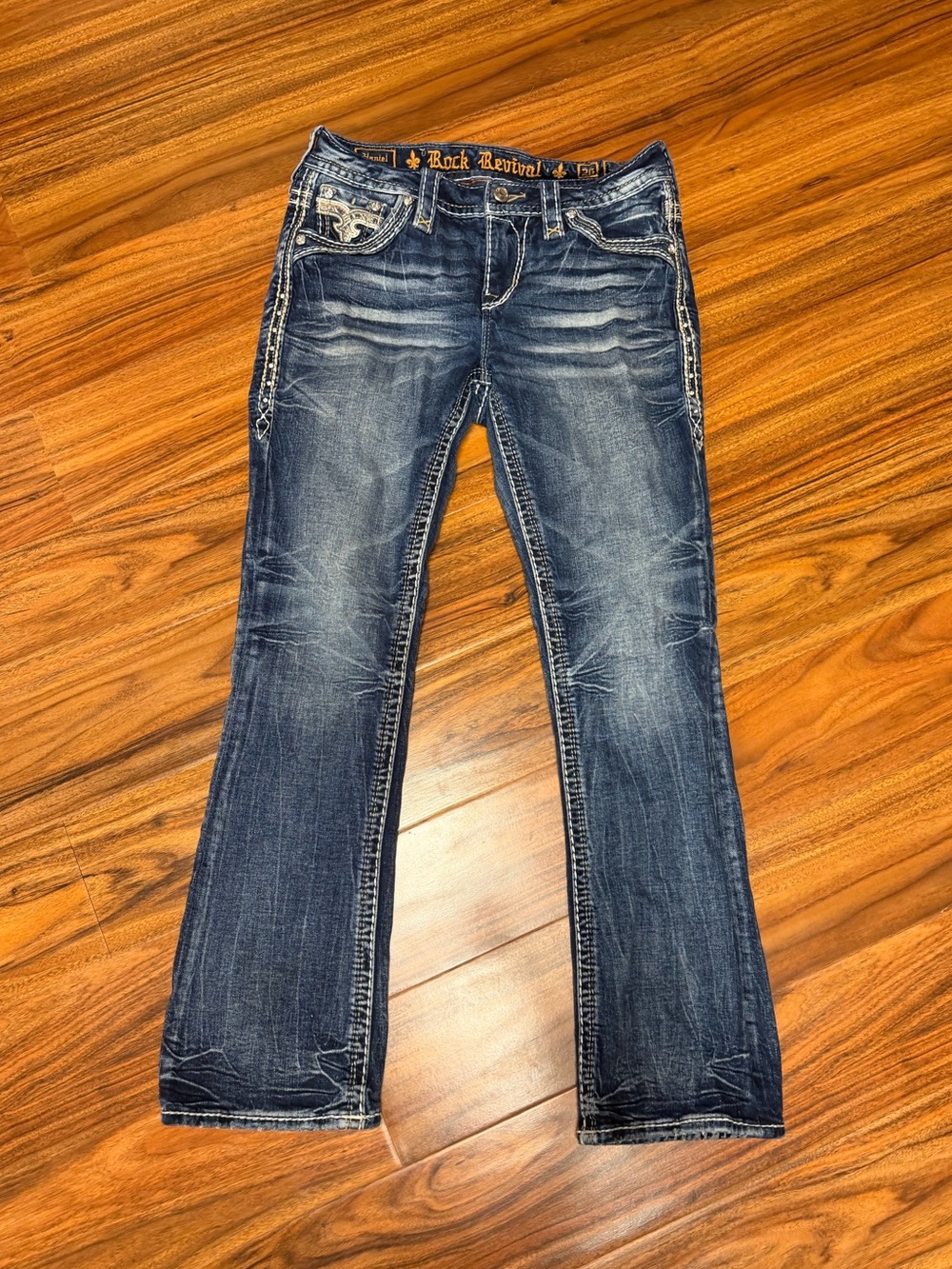 Rock Revival Dark Wash Bootcut Jeans with Gemstones